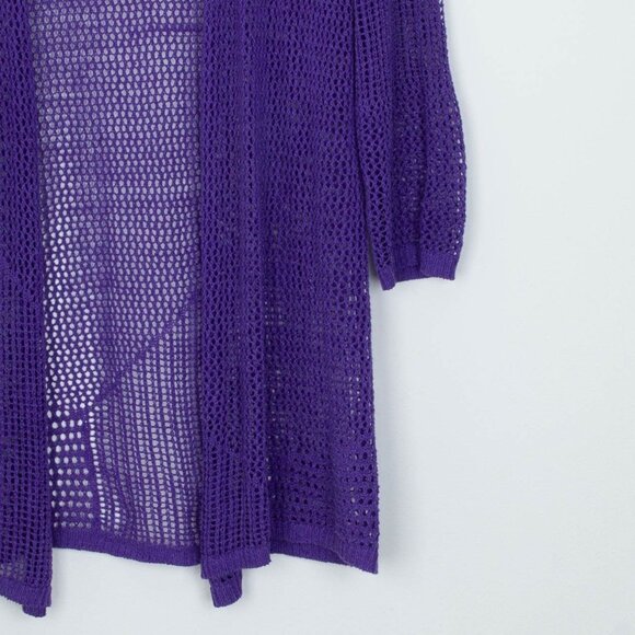 Chicos Womens Open Knit Linen Blend Long Cardigan Size 0 S Purple 3/4 Sleeve - Picture 3 of 7